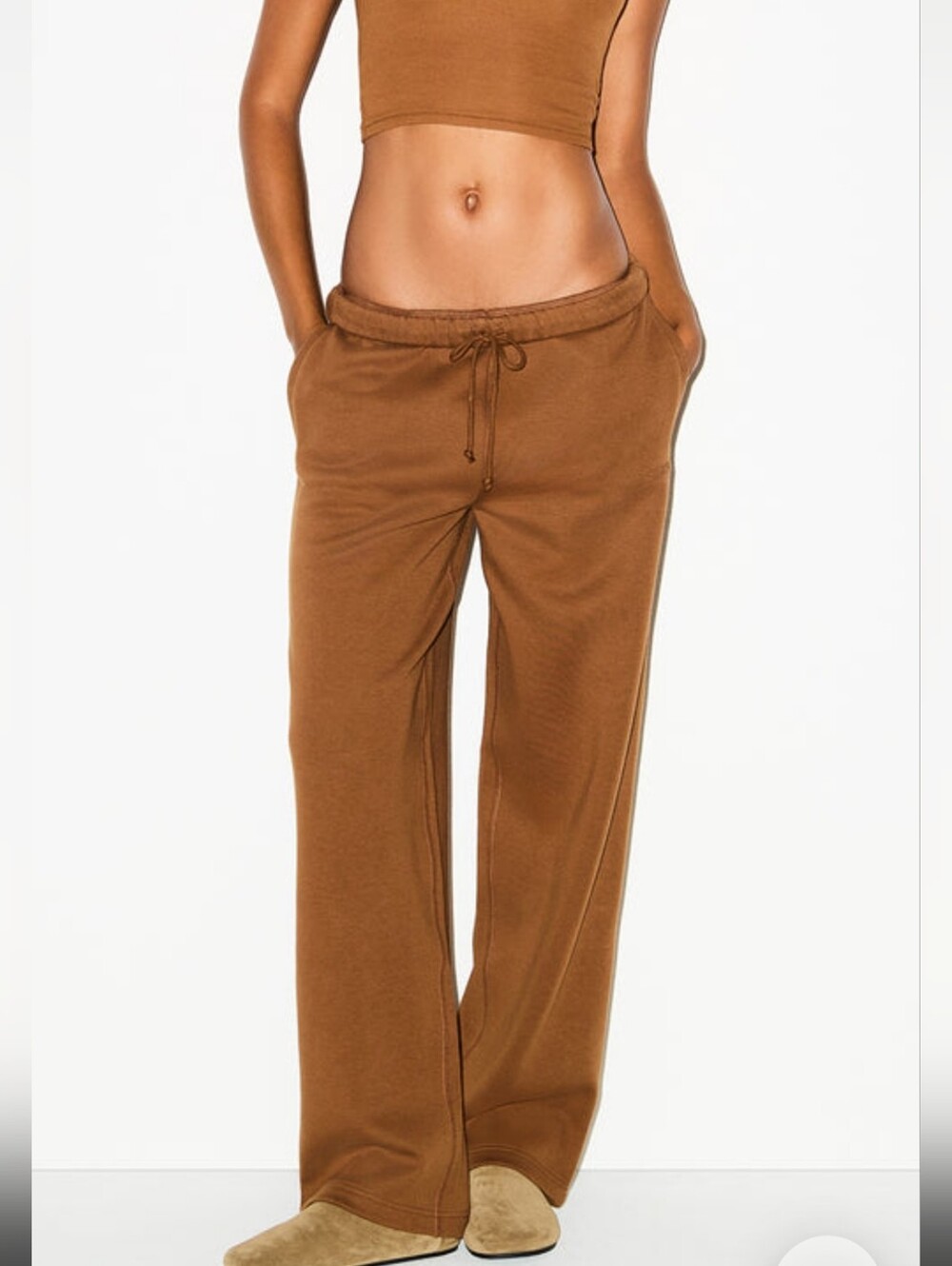 SKIMS NWT Cotton Fleece Classic Straight Leg Pant Size LARGE Bison Color